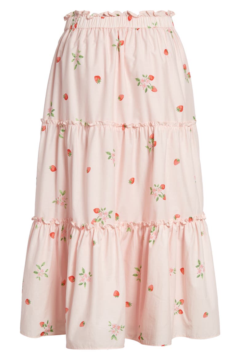 Strawberry Print Tiered Skirt, Alternate, color, PINK ROSEWATER STRAWBERRY