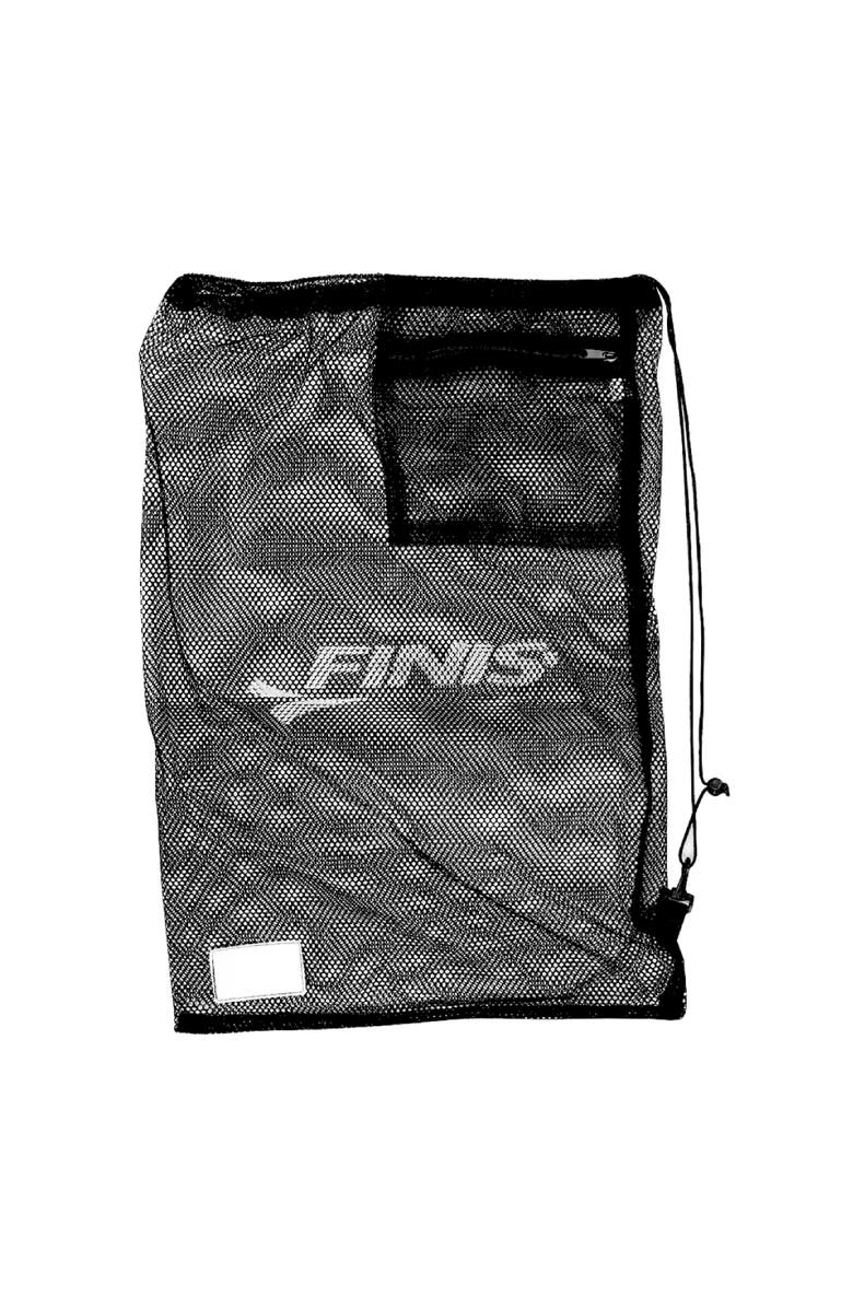 FINIS Mesh Gear Bag for Swim Equipment Quick Dry Nylon Drawstring Closure Zip Pocket Hook Attachment, Main, color, Black