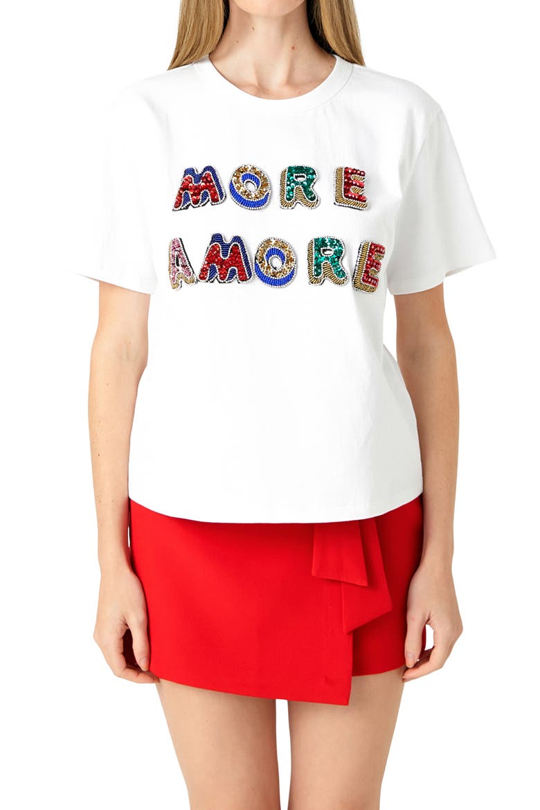 More Amore Embellished Cotton Graphic Shirt, Alternate, color, WHITE