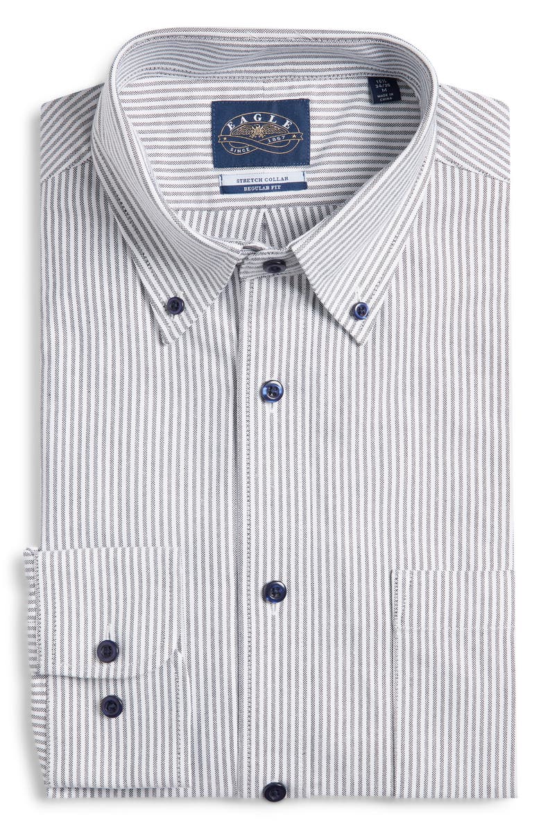 EAGLE Regular Fit Pinstripe Cotton Button-Down Oxford Shirt, Alternate, color, Black
