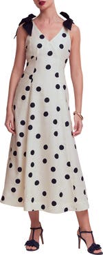 Boden Bow Detail Linen Empire Waist Dress