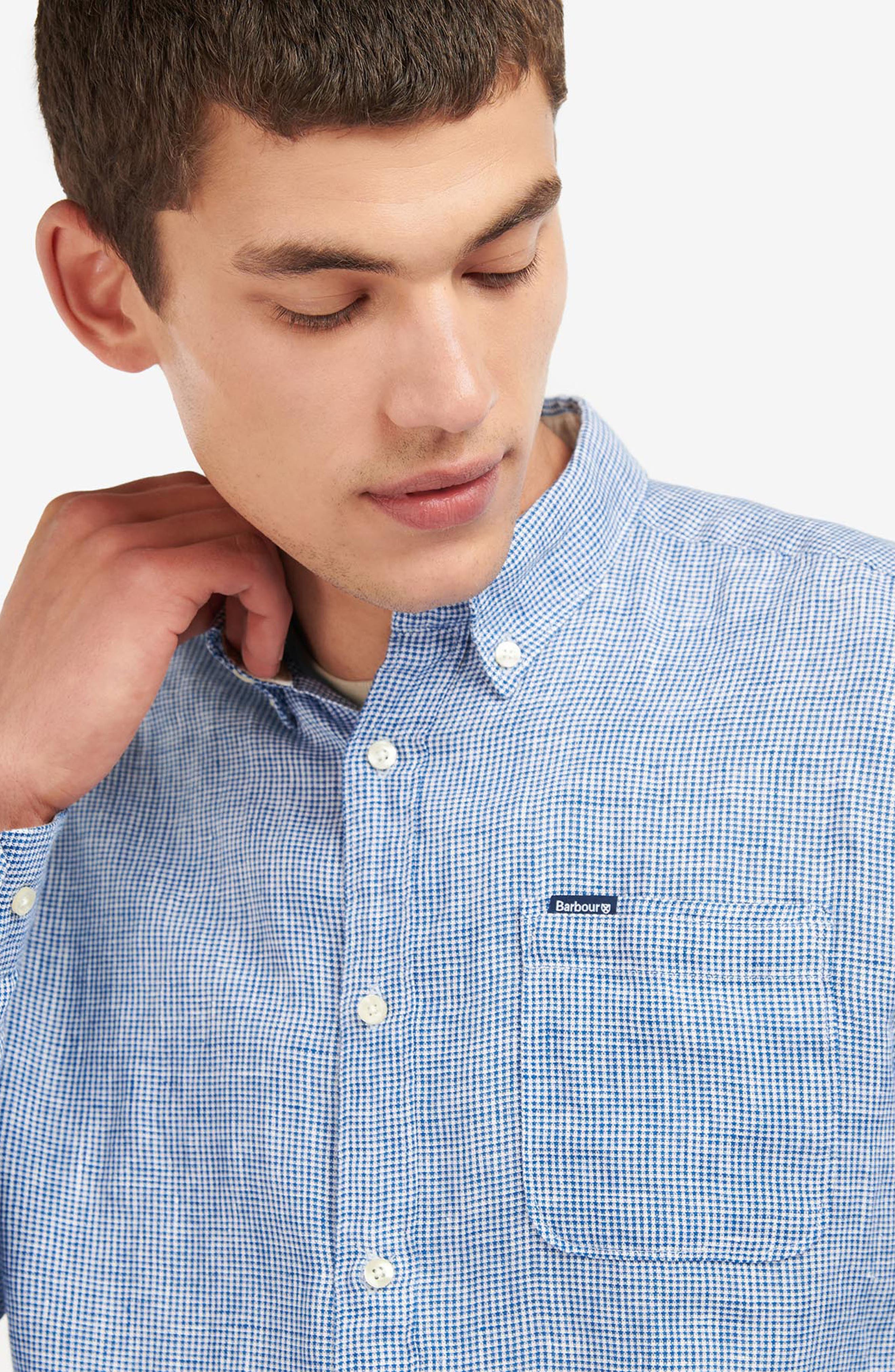 Linton Tailored Fit Check Linen Button-Down Shirt - image 4