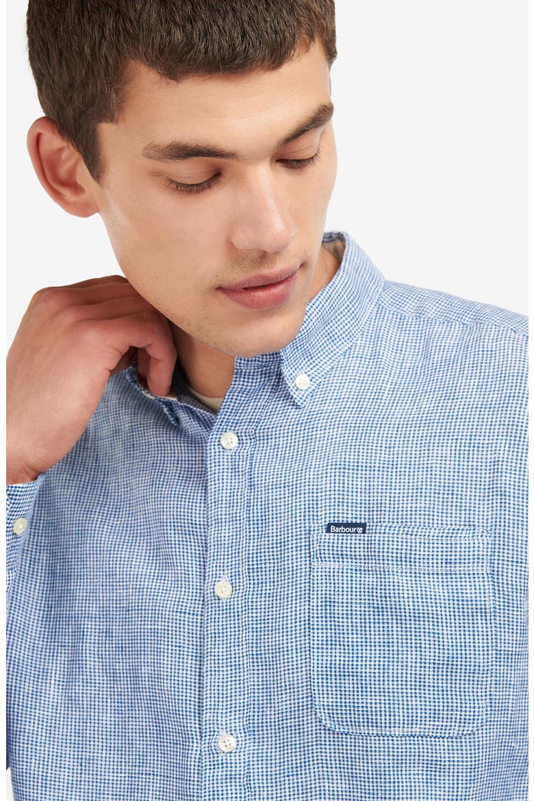 Linton Tailored Fit Check Linen Button-Down Shirt, Alternate, color, NAVY