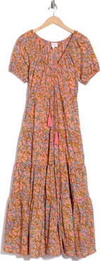 Maisie Short Sleeve Tiered Cotton Midi Dress