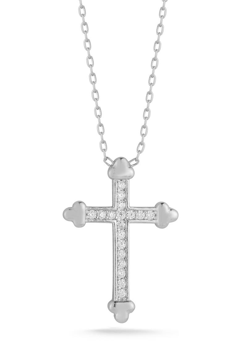 Pavé CZ Cross Pendant Necklace, Main, color, SILVER