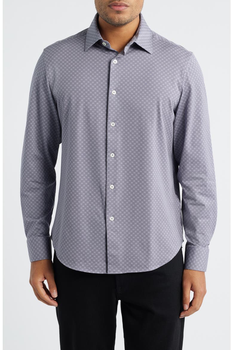 James OoohCotton® Mosaic Print Twill Button-Up Shirt, Main, color, EGGPLANT