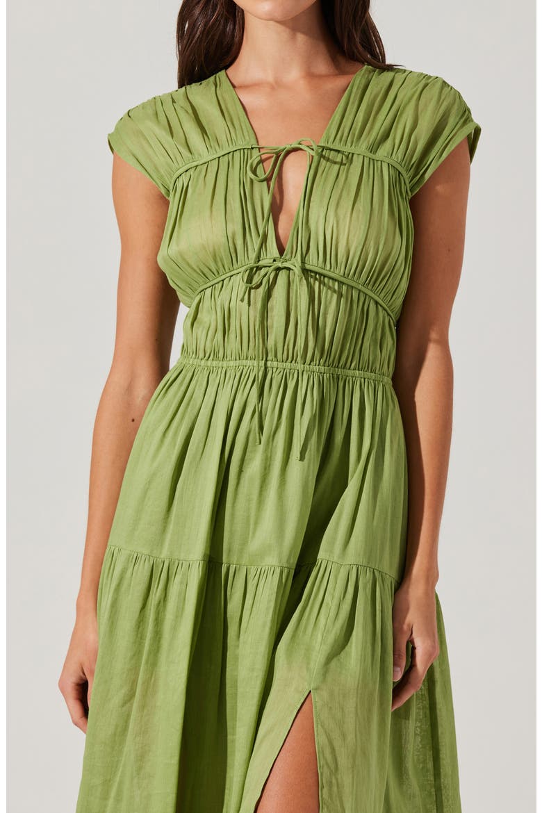Alexandria Cap Sleeve Linen Blend Maxi Dress, Alternate, color, MATCHA