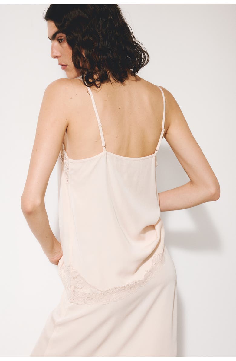 H&M Lace-trimmed Strappy Top, Alternate, color, Pale Pink