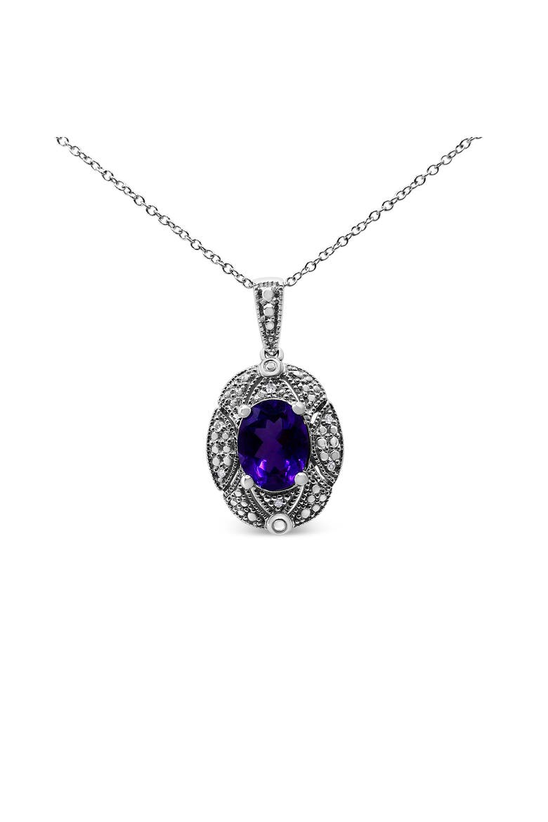 Silver Diamond Accent and Amethyst Gemstone Pendant Necklace, Alternate, color, White