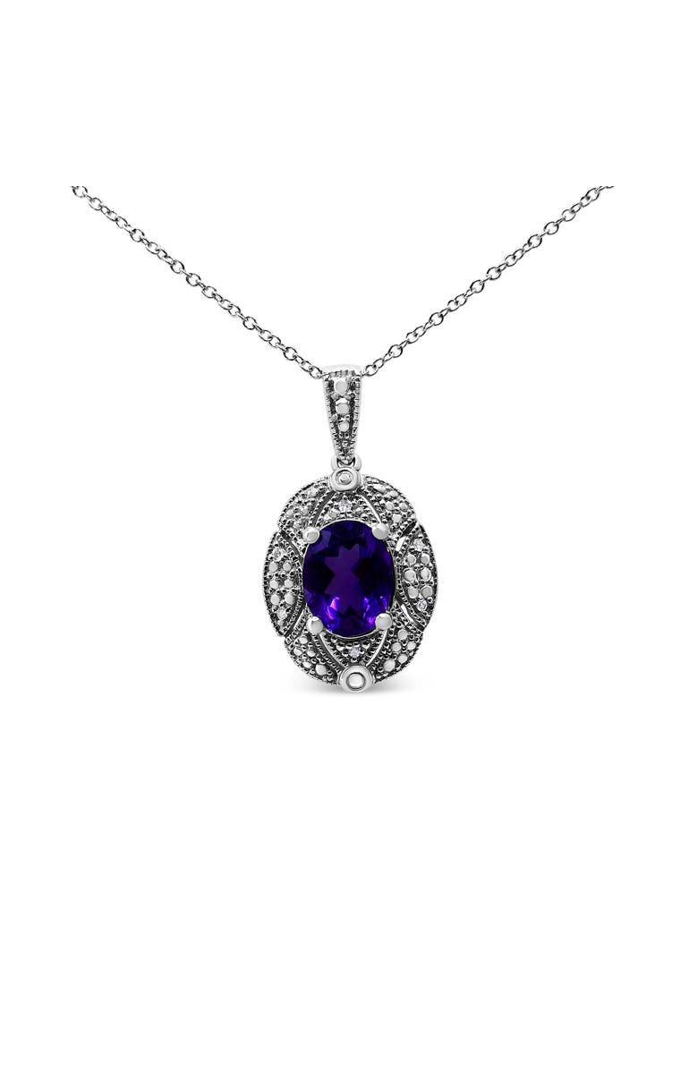 Haus of Brilliance Silver Diamond Accent and Amethyst Gemstone Pendant Necklace, Alternate, color, White