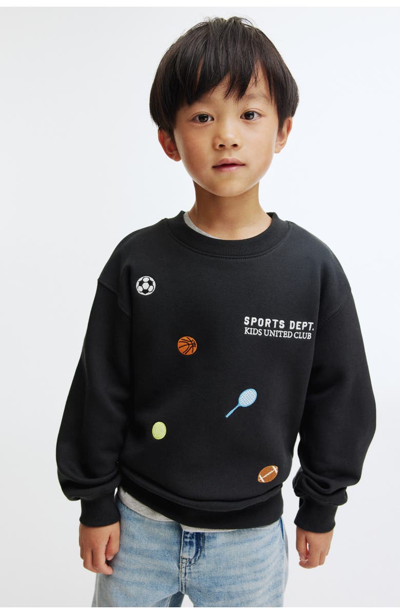 H&M Printed Crew-neck Sweatshirt, Alternate, color, Black/Sports Dept.