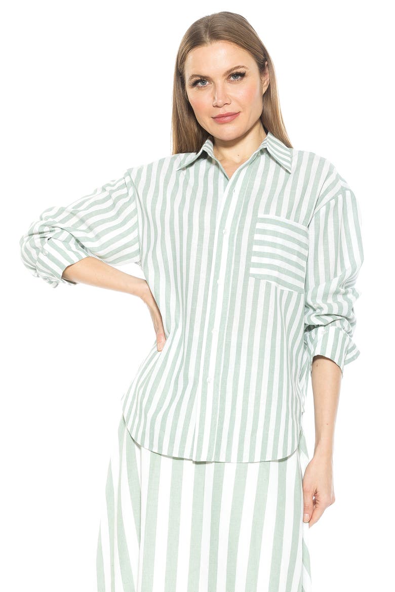 Tammi Oversize Stripe Boyfriend Button-Up Shirt, Alternate, color, GREEN STRIPE