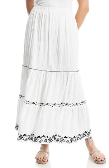 Max Studio Floral Embroidered Tiered Maxi Skirt