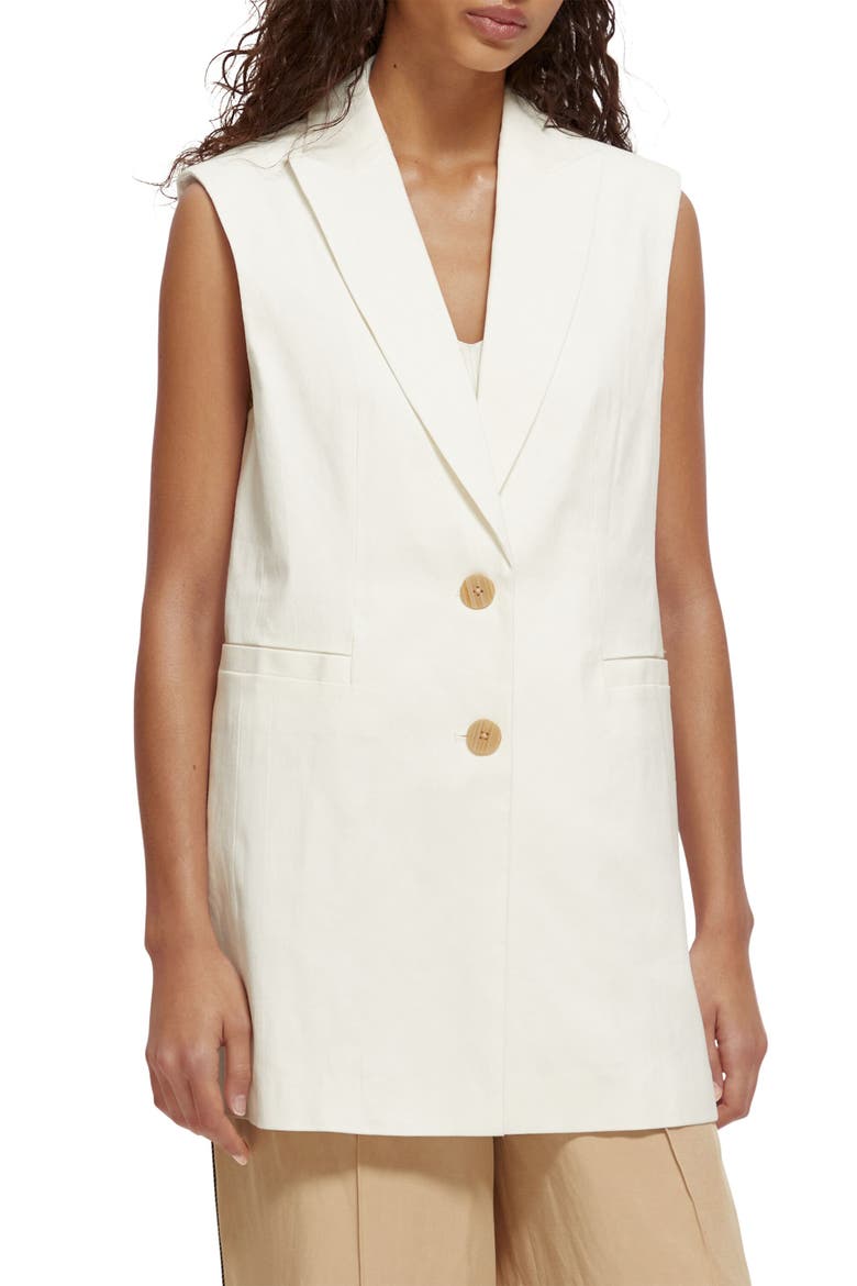 Linen Blend Vest, Main, color, 0001-OFF WHITE