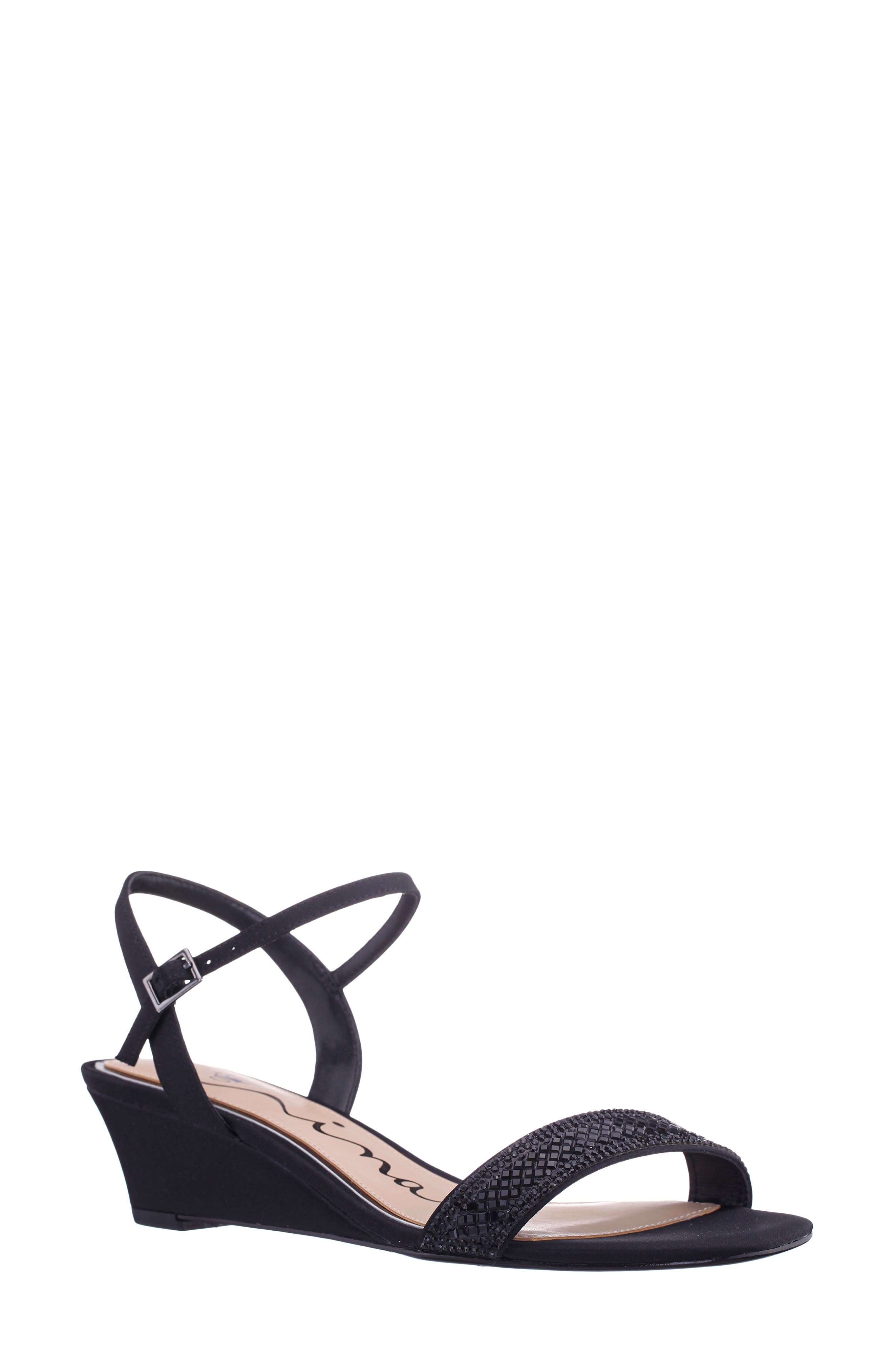Nina Vonda Ankle Strap Wedge Sandal, Main, color, Black