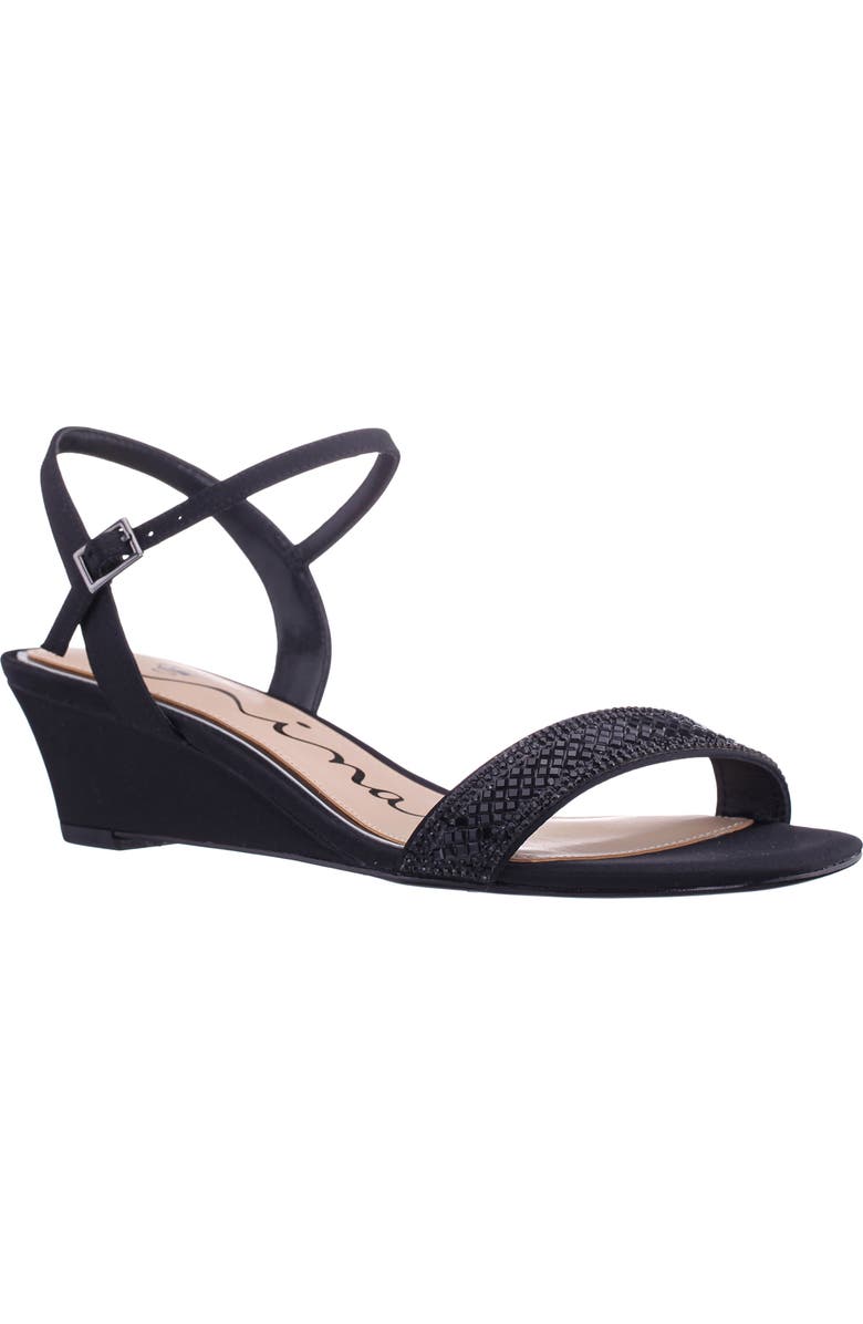 Nina Vonda Ankle Strap Wedge Sandal, Main, color, Black