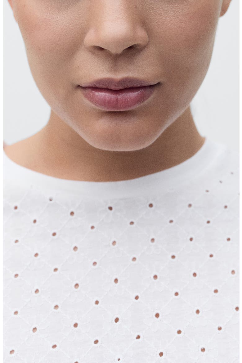 Embroidered Openwork Cotton T-Shirt, Alternate, color, WHITE