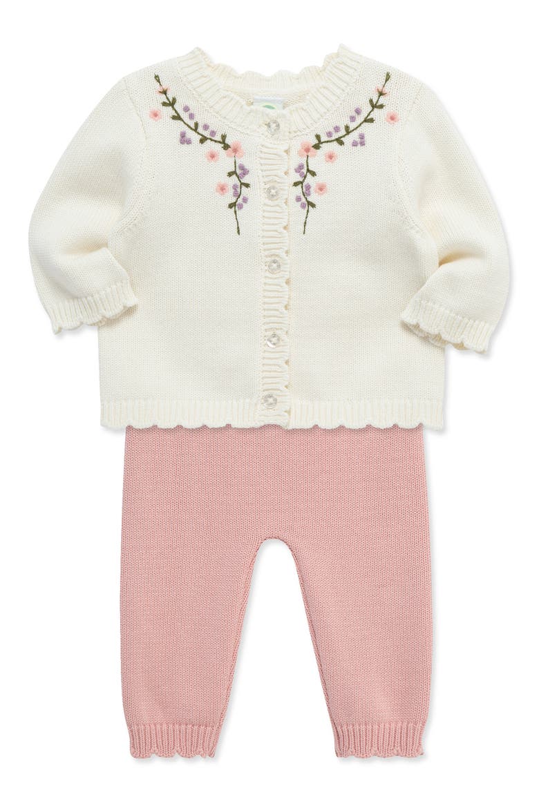 Floral Vine Cardigan & Pants Set, Alternate, color, IVORY/PINK