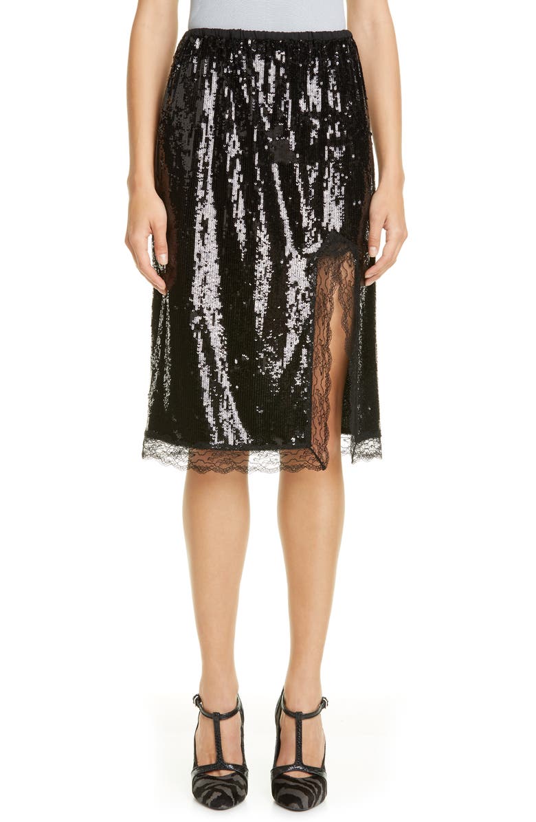 Michael Kors Collection Michael Kors Lace Trim Sequin Skirt, Main, color, 