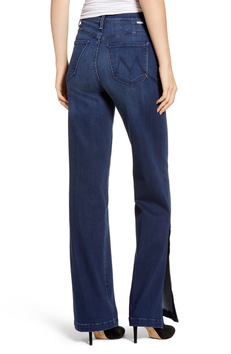 MOTHER The Hustler Sidewinder High Waist Slit Hem Bootcut Jeans, Alternate, color, 