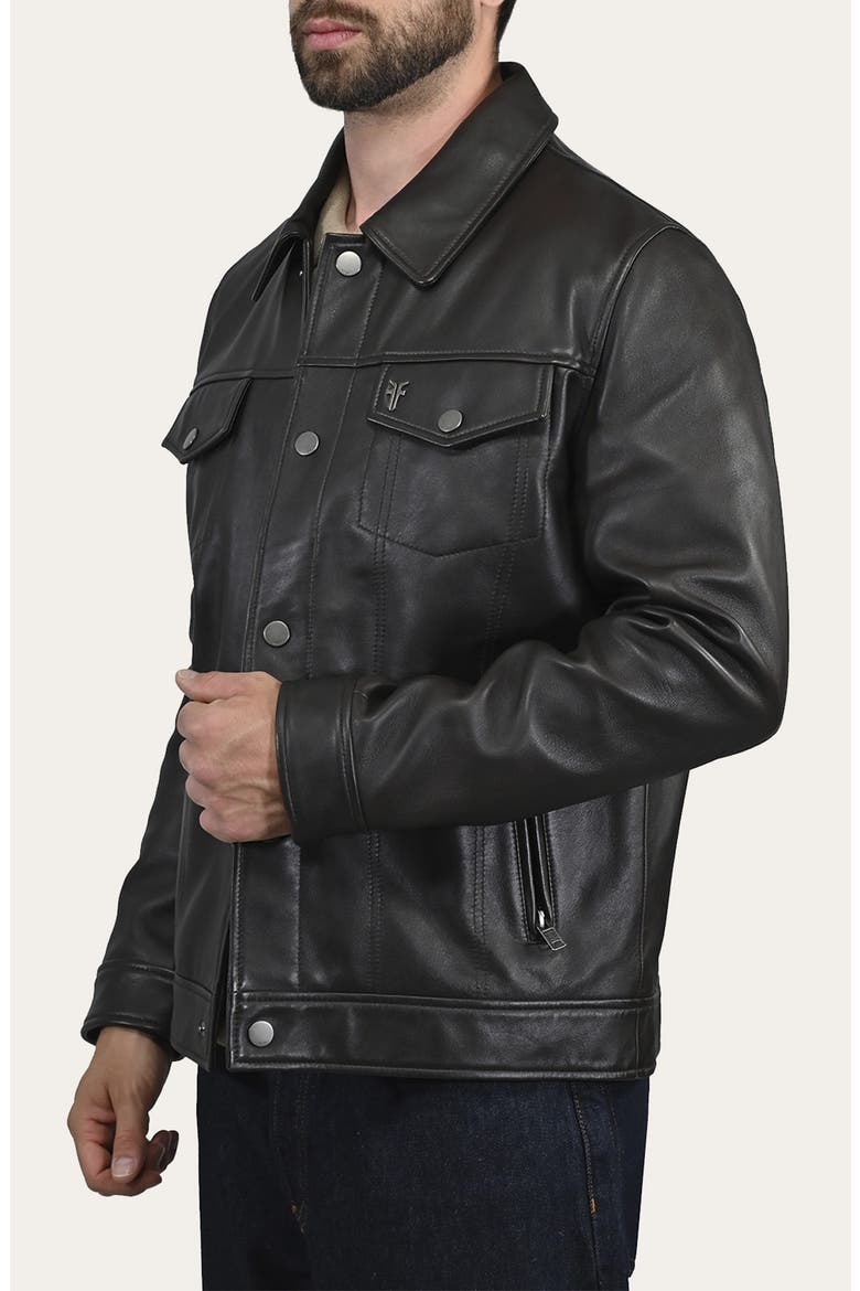 Leather Trucker Jacket, Alternate, color, DARK BROWN