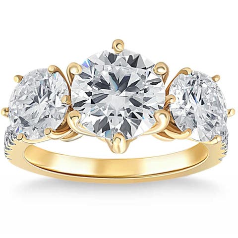 6 1/4 Ct Three Stone Diamond Engagement Ring Lab Grown Gold