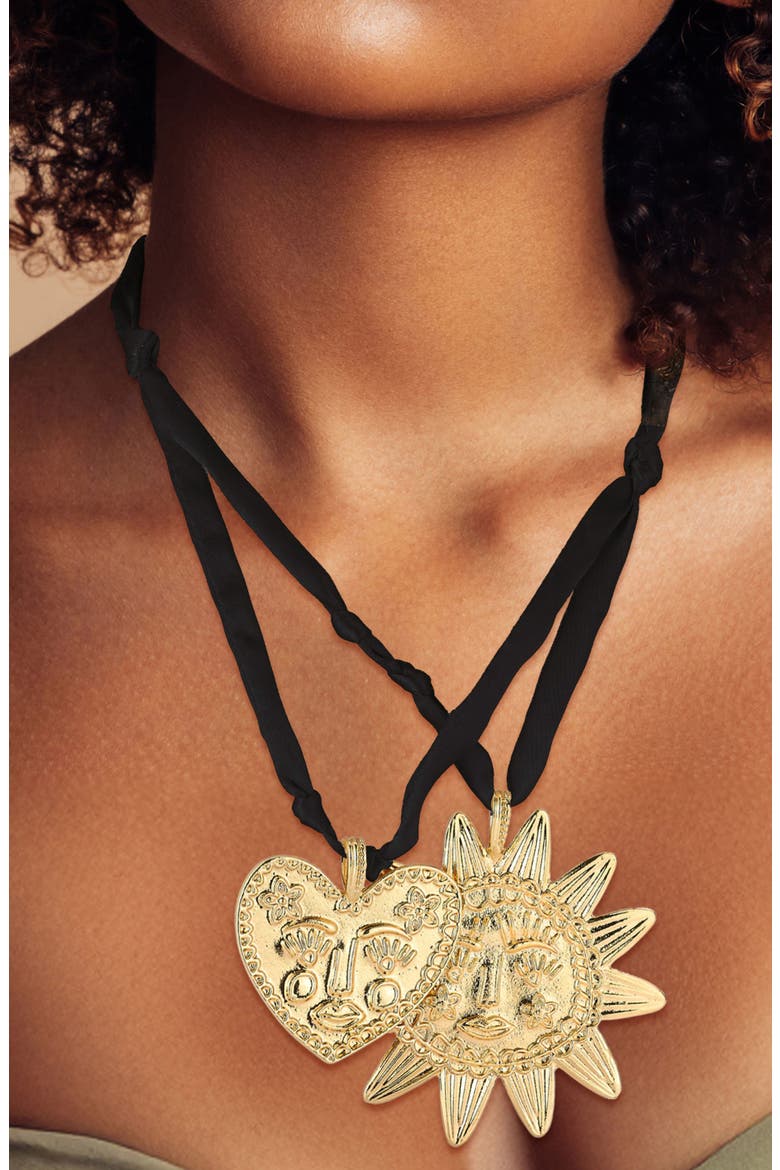 Layered Heart and Sun Pendant Necklace, Alternate, color, GOLD