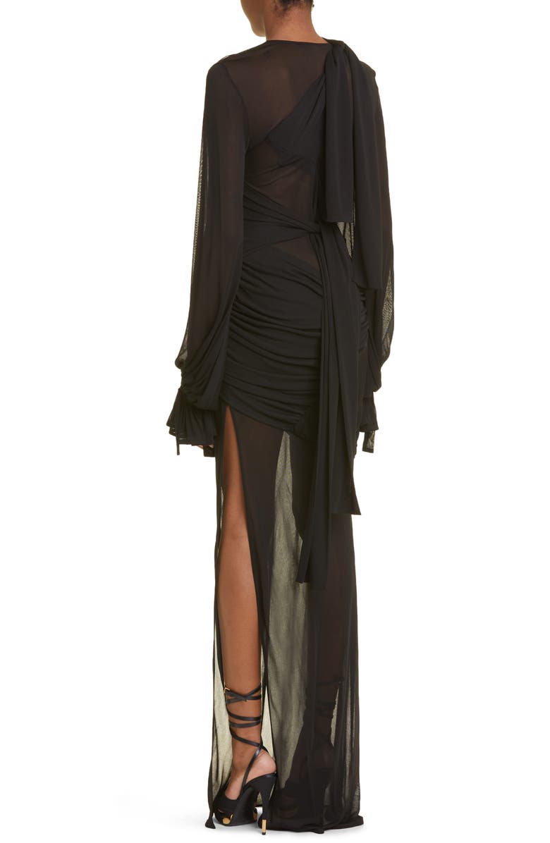 TOM FORD Draped Long Sleeve Sheer Jersey Gown, Alternate, color, 