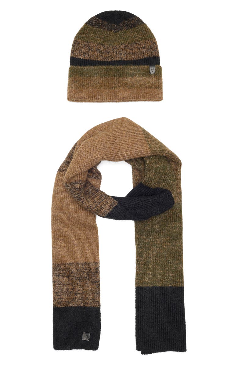 AllSaints Marl Stripe Scarf & Hat Set, Alternate, color, Green Multi