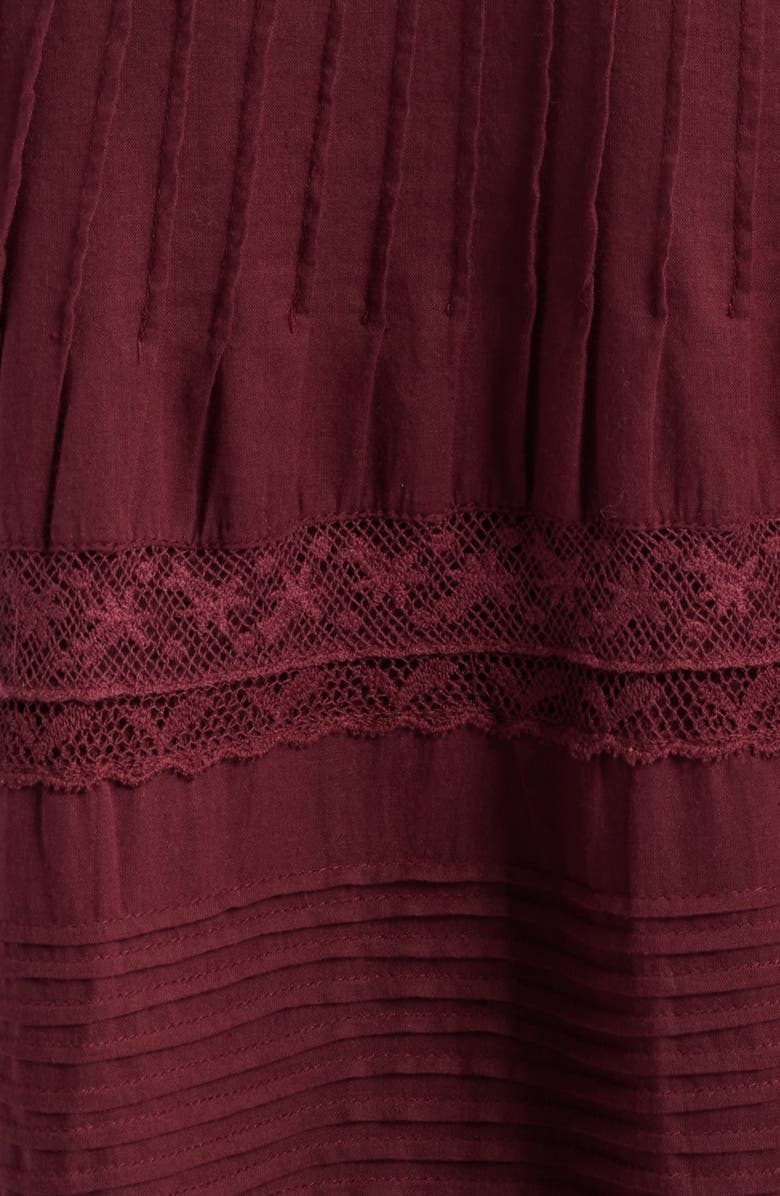 LoveShackFancy Marlowe Lace Detail Tiered Cotton Maxi Dress, Alternate, color, Spiced Berry
