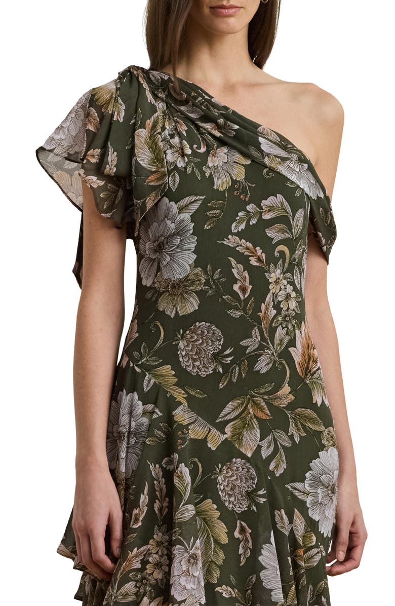 Lauren Ralph Lauren Floral One-Shoulder Georgette Gown, Alternate, color,
