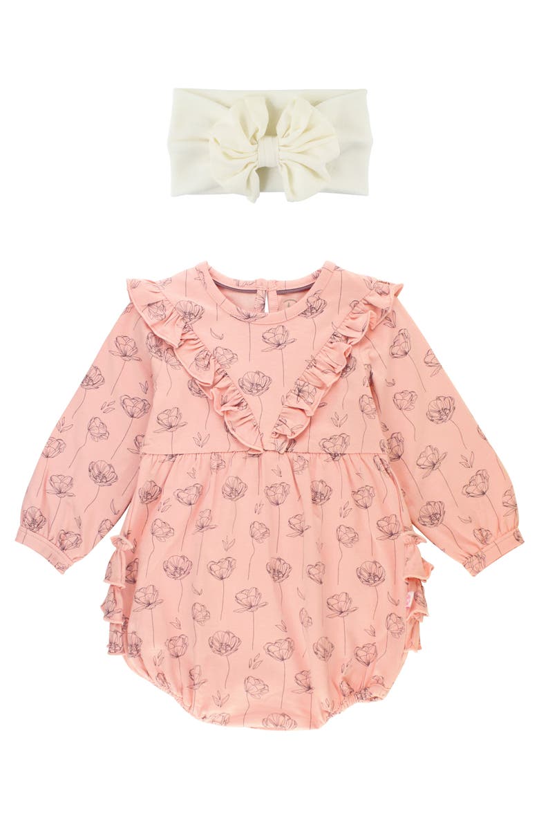RuffleButts Floral Ruffle Romper & Headband Set, Main, color, 