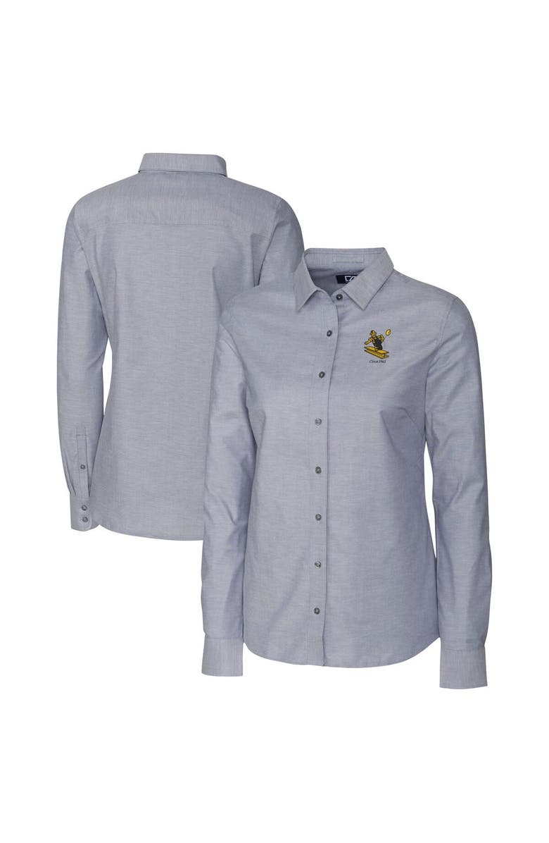 Cutter & Buck Women's Cutter & Buck Charcoal Pittsburgh Steelers Throwback Logo Oxford Stretch Long Sleeve Button-Up Shirt, Main, color, 