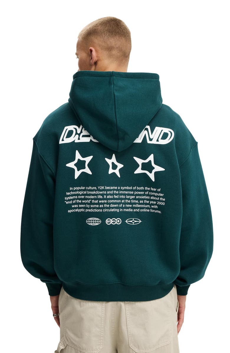 Cotton On Men's Box Fit Graphic Hoodie, Alternate, color, Deep Sea Teal Descend
