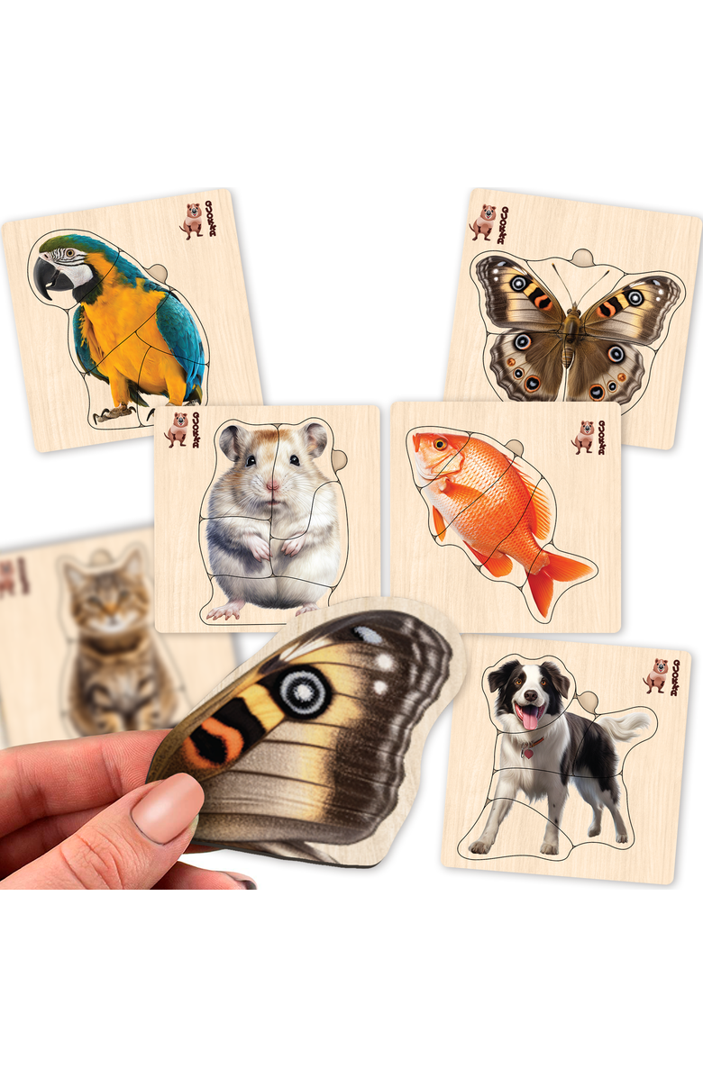 Quokka Wooden Montessori Puzzle Set for Toddlers, Alternate, color, Realistic Animals