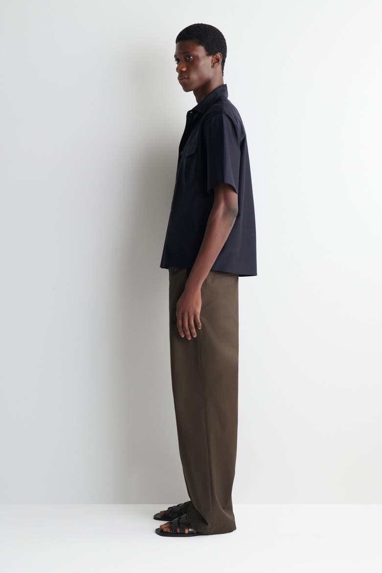Striped Cotton-jacquard Shirt, Alternate, color, NAVY / BROWN / STRIPED