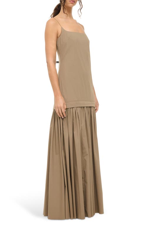 Staud Ari Gathered Sleeveless Maxi Dress In Taupe