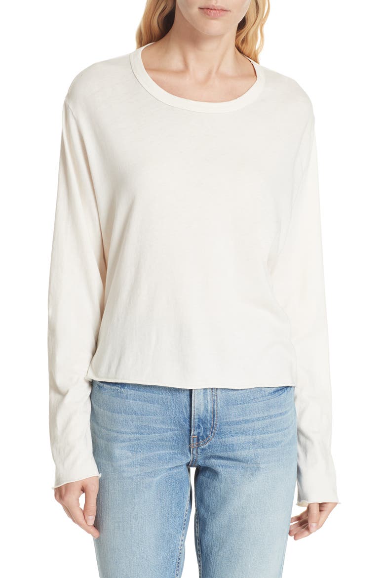 The Long Sleeve Crop Tee, Main, color, DNUWASHED WHITE
