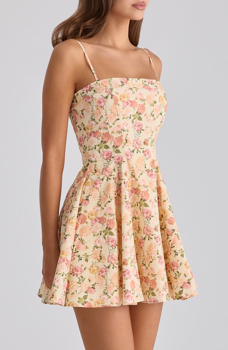 HOUSE OF CB Dolly Rose Print Stretch Cotton Fit & Flare Minidress, Alternate, color, Warm Rose Print