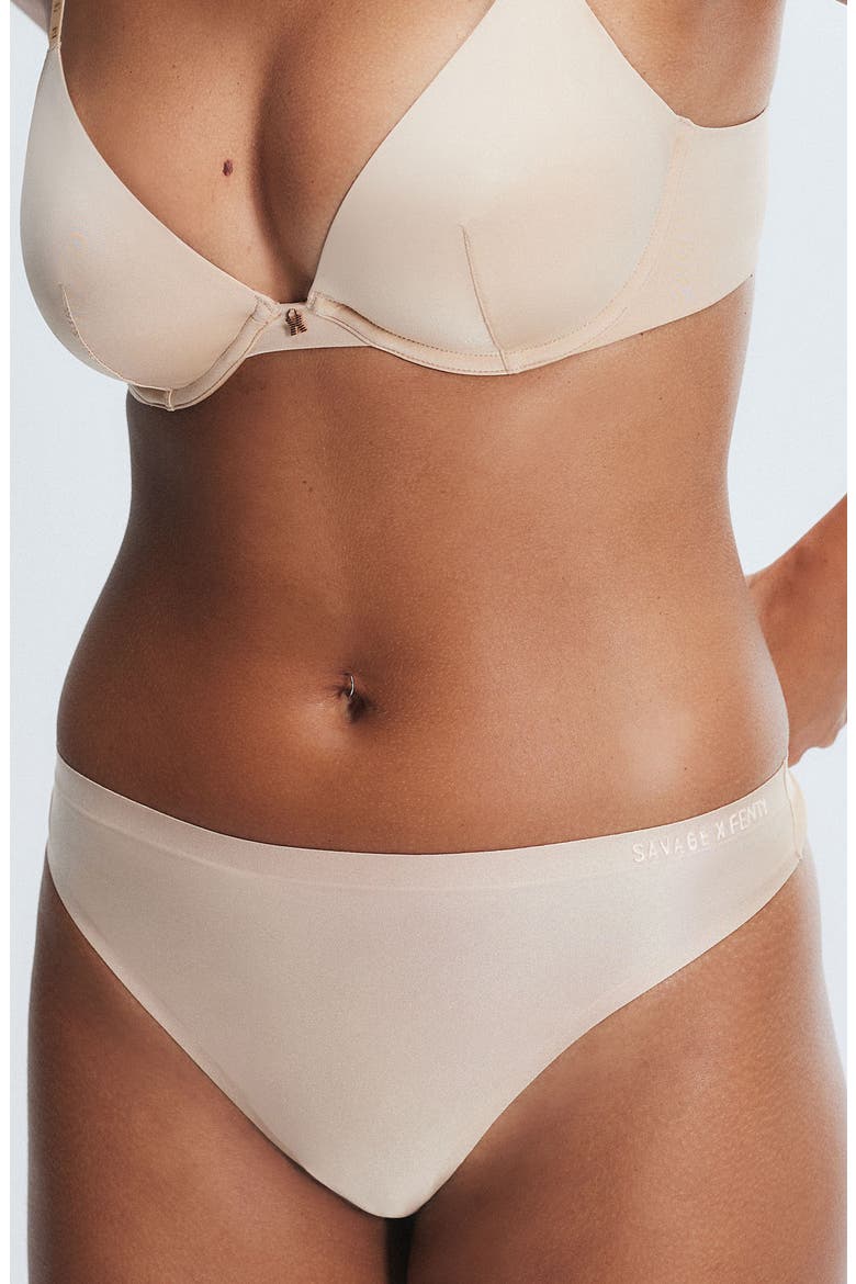 Microfiber No-Show Thong, Main, color, HONEY NUDE