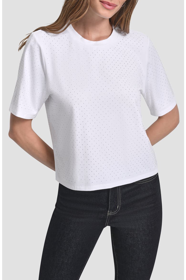 Studded Cotton Blend T-Shirt, Main, color, WHITE