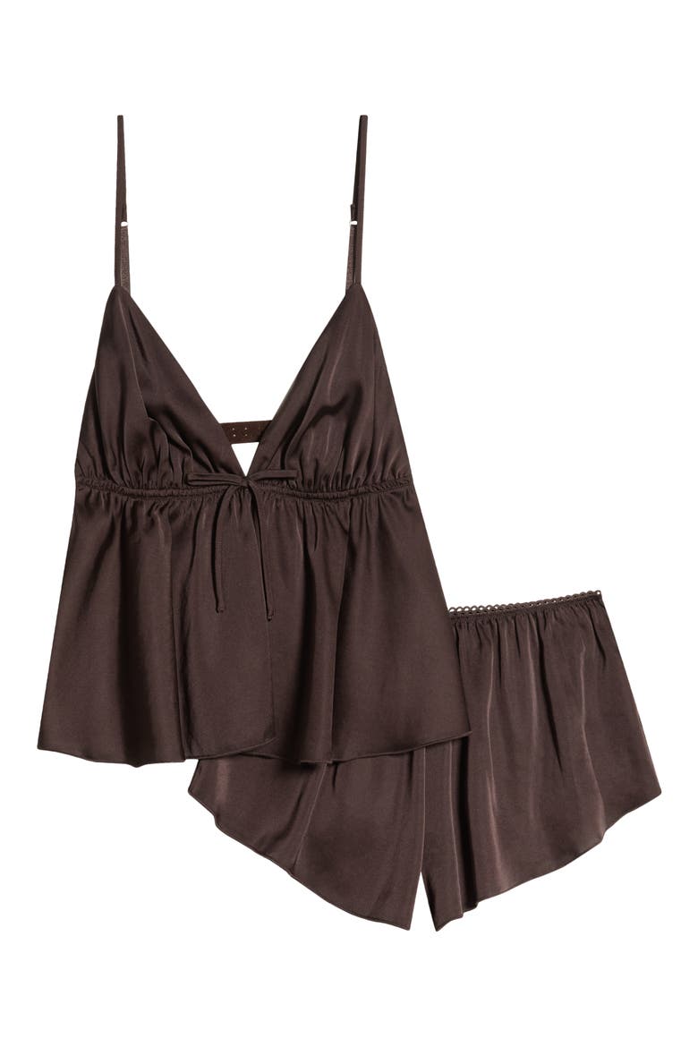 Satin Two-Piece Camisole and Shorts Sleep Set, Alternate, color, BROWN MOLE