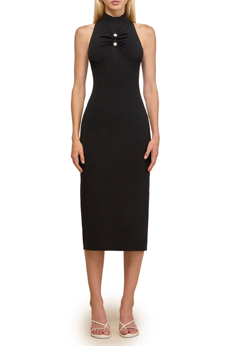 Collin Sleeveless Mock Neck Knit Midi Dress, Main, color, BLACK