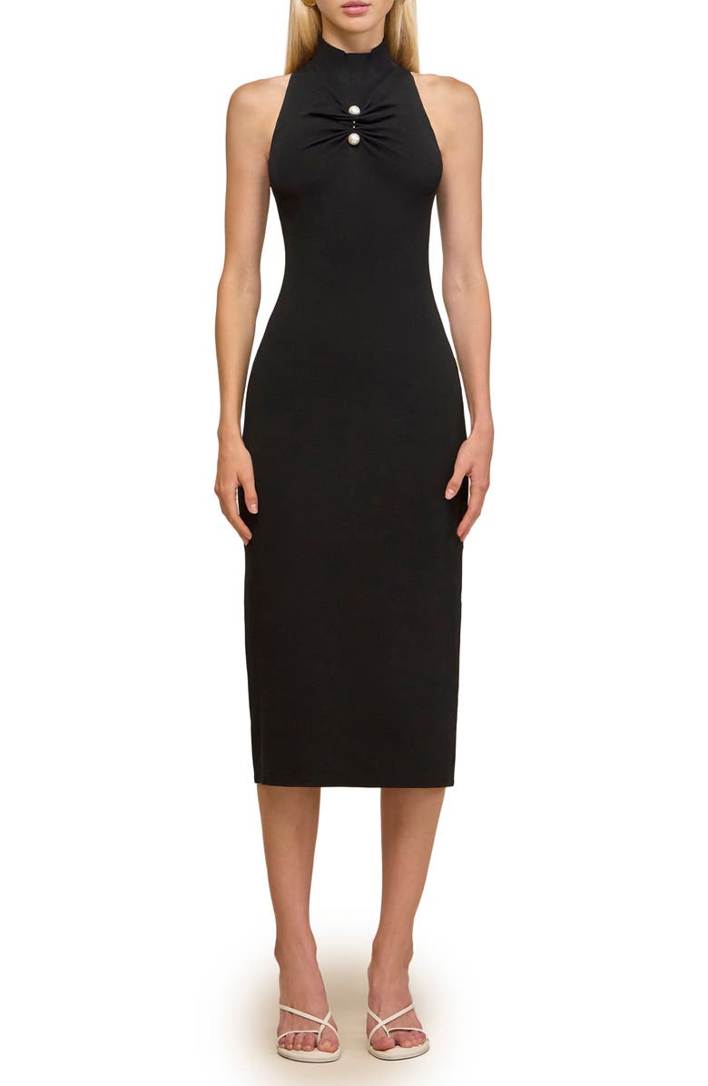 Cult Gaia Collin Sleeveless Mock Neck Knit Midi Dress, Main, color, Black