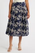 CeCe Embroidery Flounce Cotton Skirt
