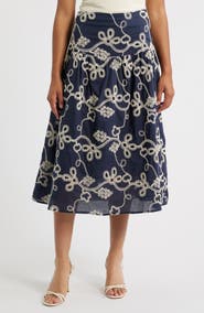 CeCe Embroidery Flounce Cotton Skirt
