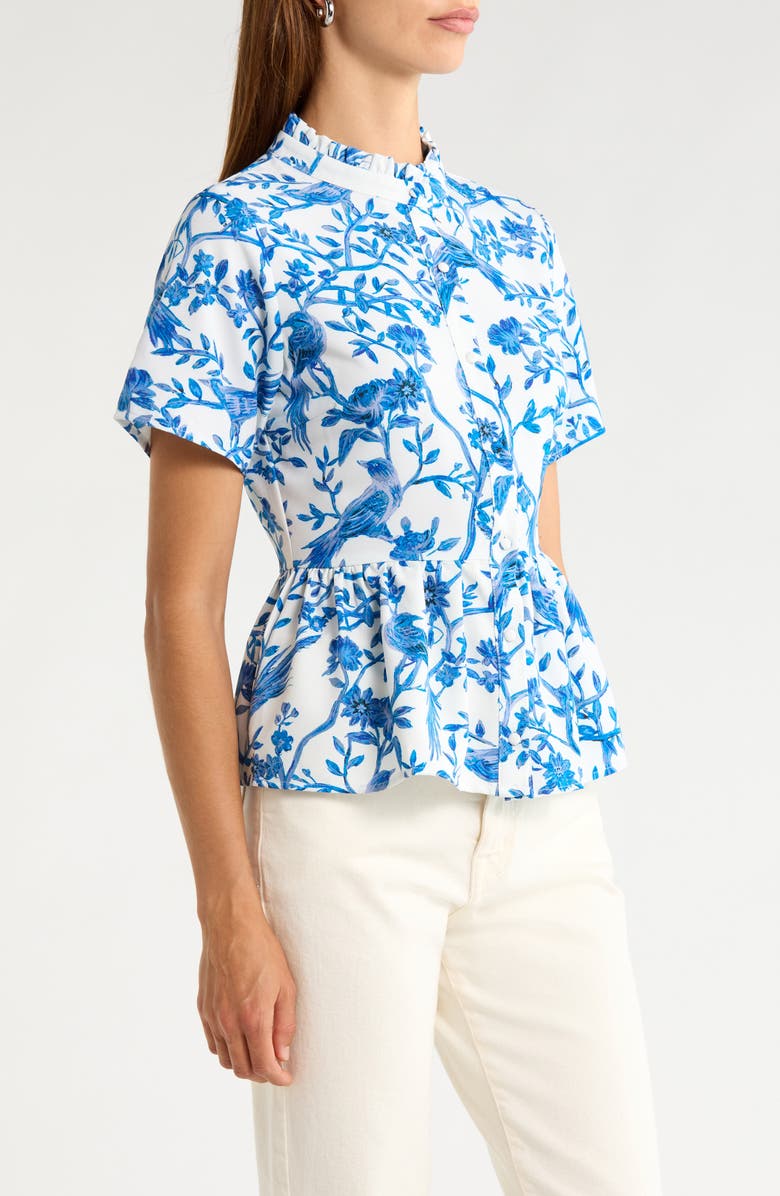 SUGARLIPS Ciela Floral Print Shirt, Alternate, color, Whte-Blues