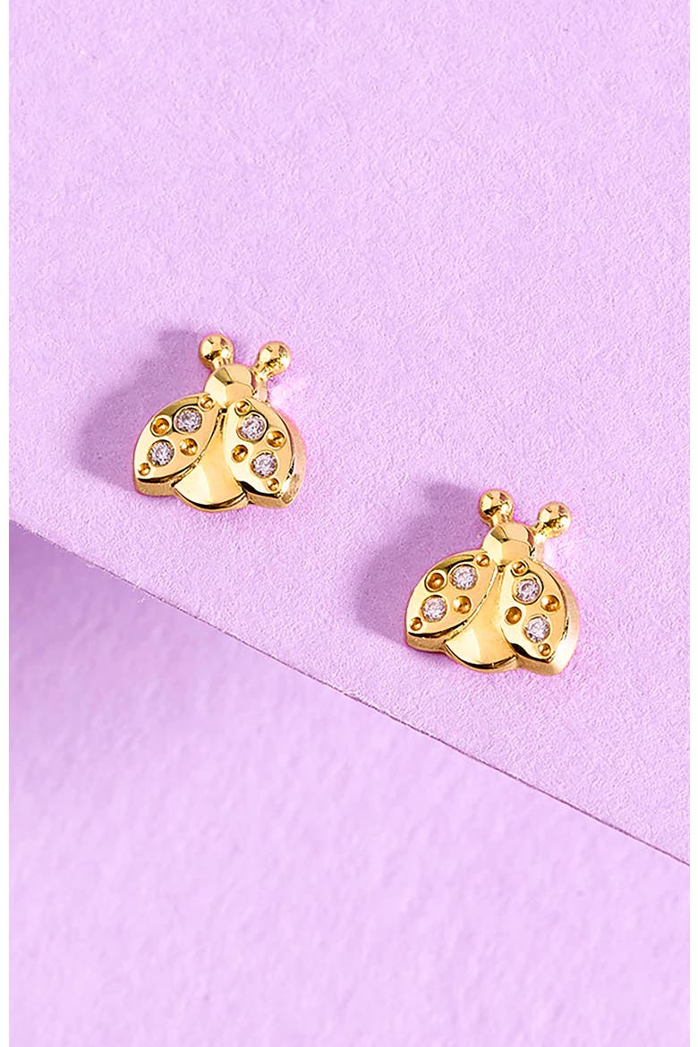 14k Cubic Zirconia Ladybug Earrings, Alternate, color, Gold