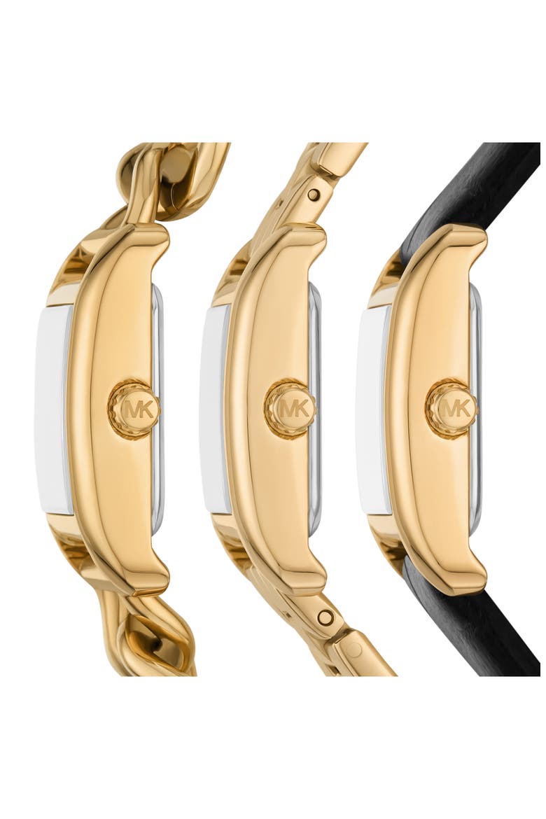Monroe Rectangular Bracelet Watch and Interchangeable Straps Set, Alternate, color, GOLD