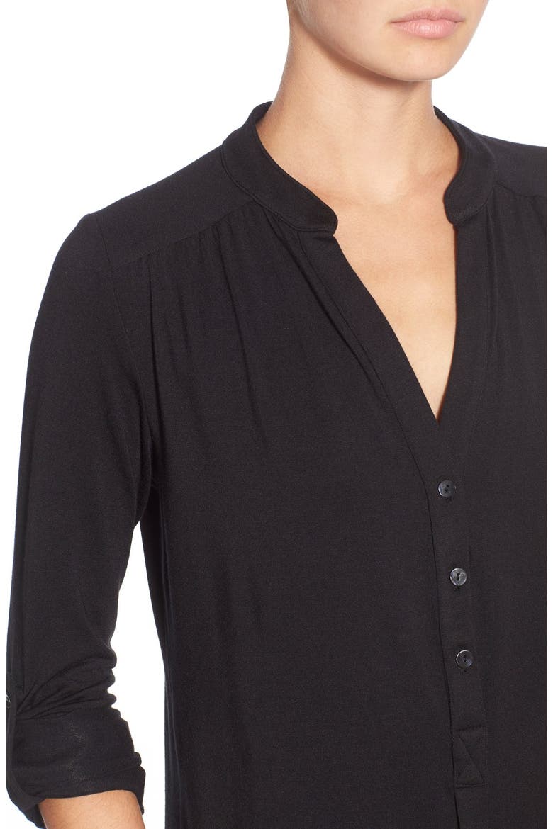 'Elena' Roll Tab Sleeve Top, Alternate, color, BLACK